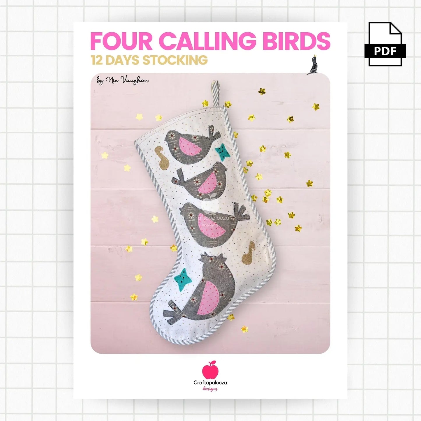 Four Calling Birds Stocking PDF Pattern – 12 Days Stocking Series #1 Craftapalooza Designs