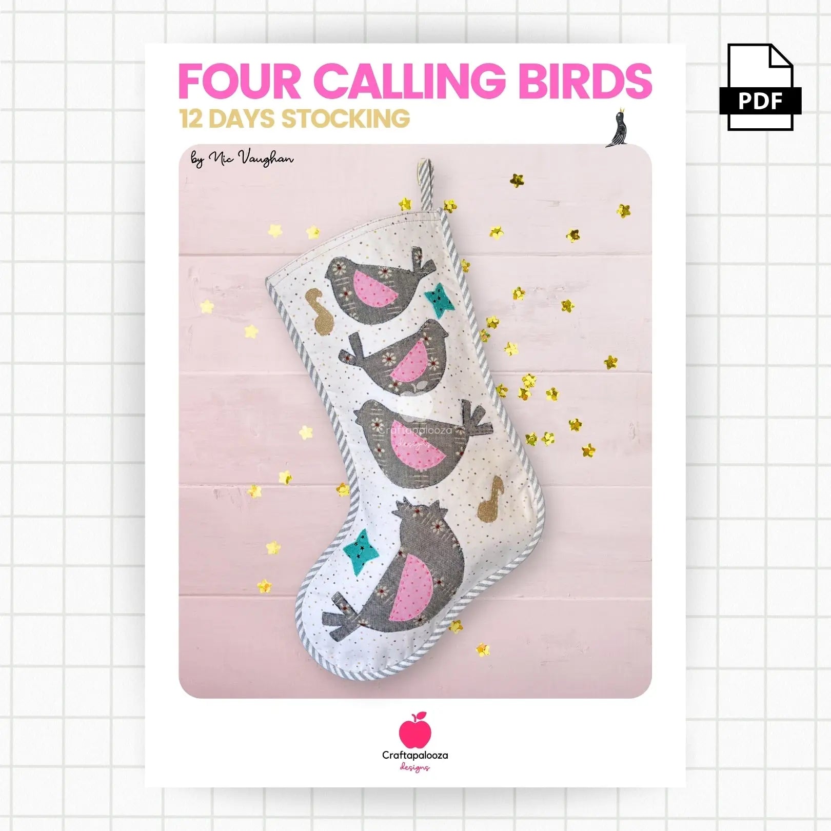 Four Calling Birds Stocking PDF Pattern – 12 Days Stocking Series #1 Craftapalooza Designs