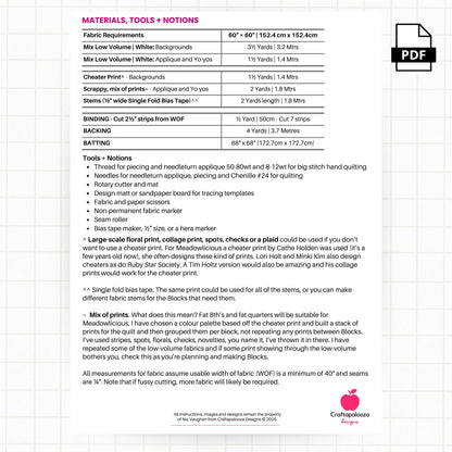 Meadowlicious Quilt PDF Applique Pattern