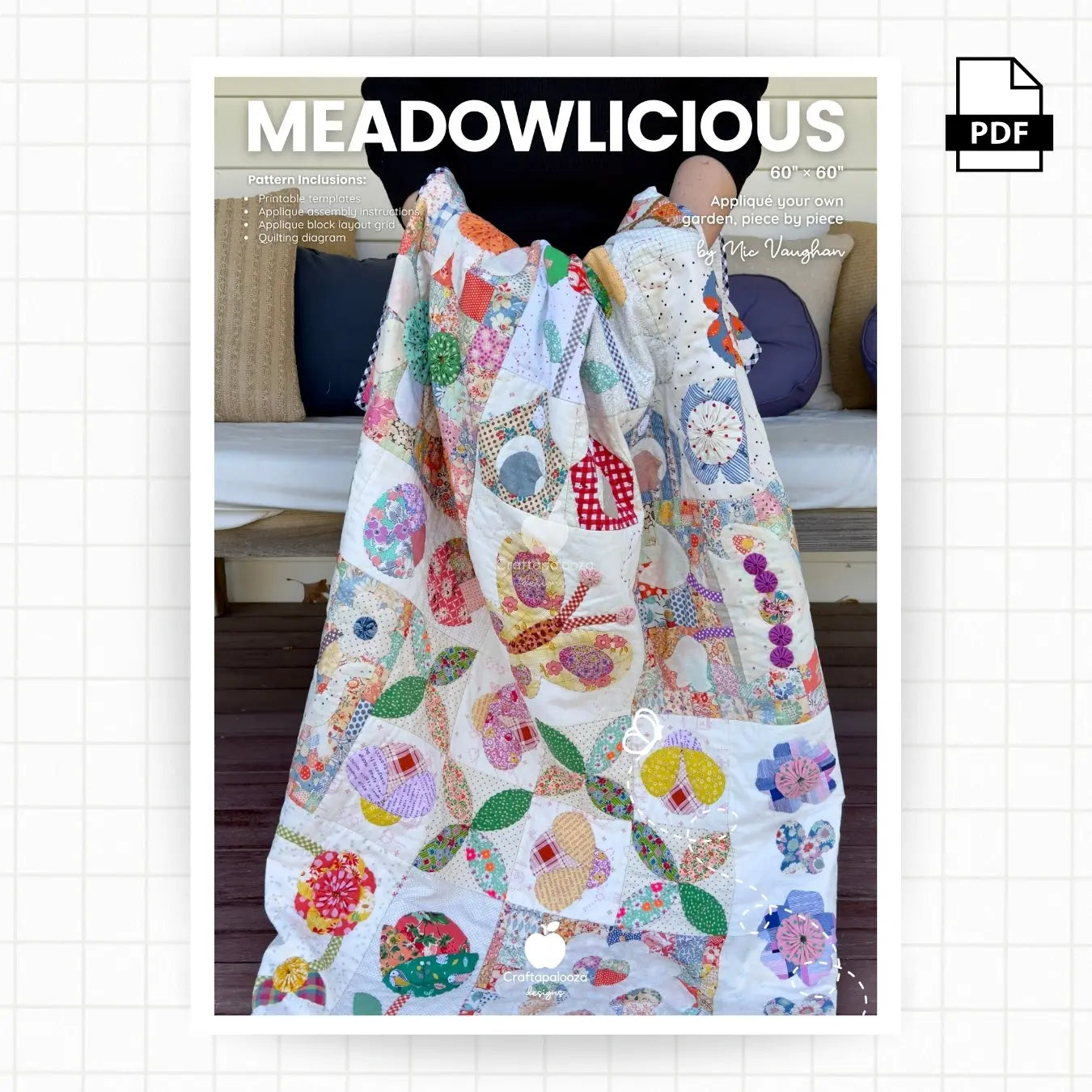 Meadowlicious Quilt PDF Applique Pattern Craftapalooza Designs