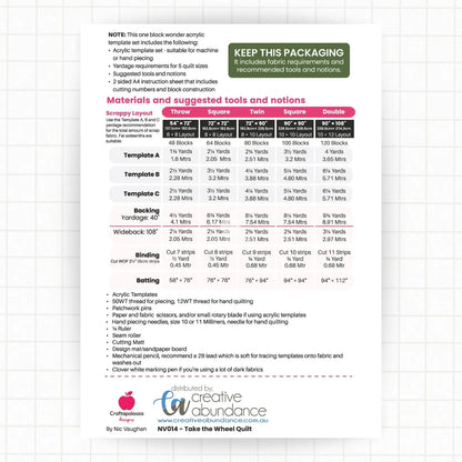 Take the Wheel: ONE BLOCK Acrylic Template Set Craftapalooza Designs