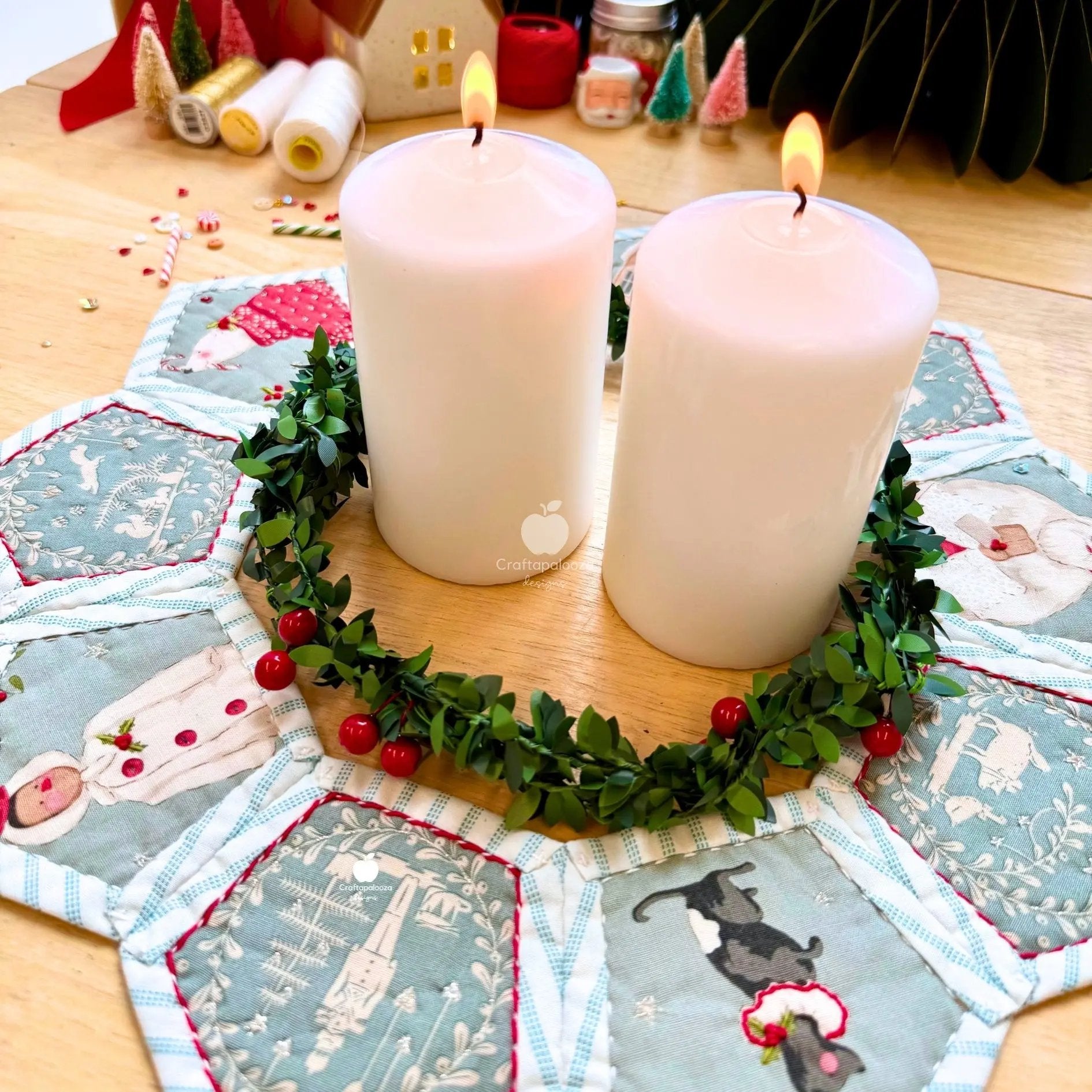 Hollygon Wreath PDF Pattern (Quilt-As-You-Go Wreath or Table Centrepiece) Craftapalooza Designs