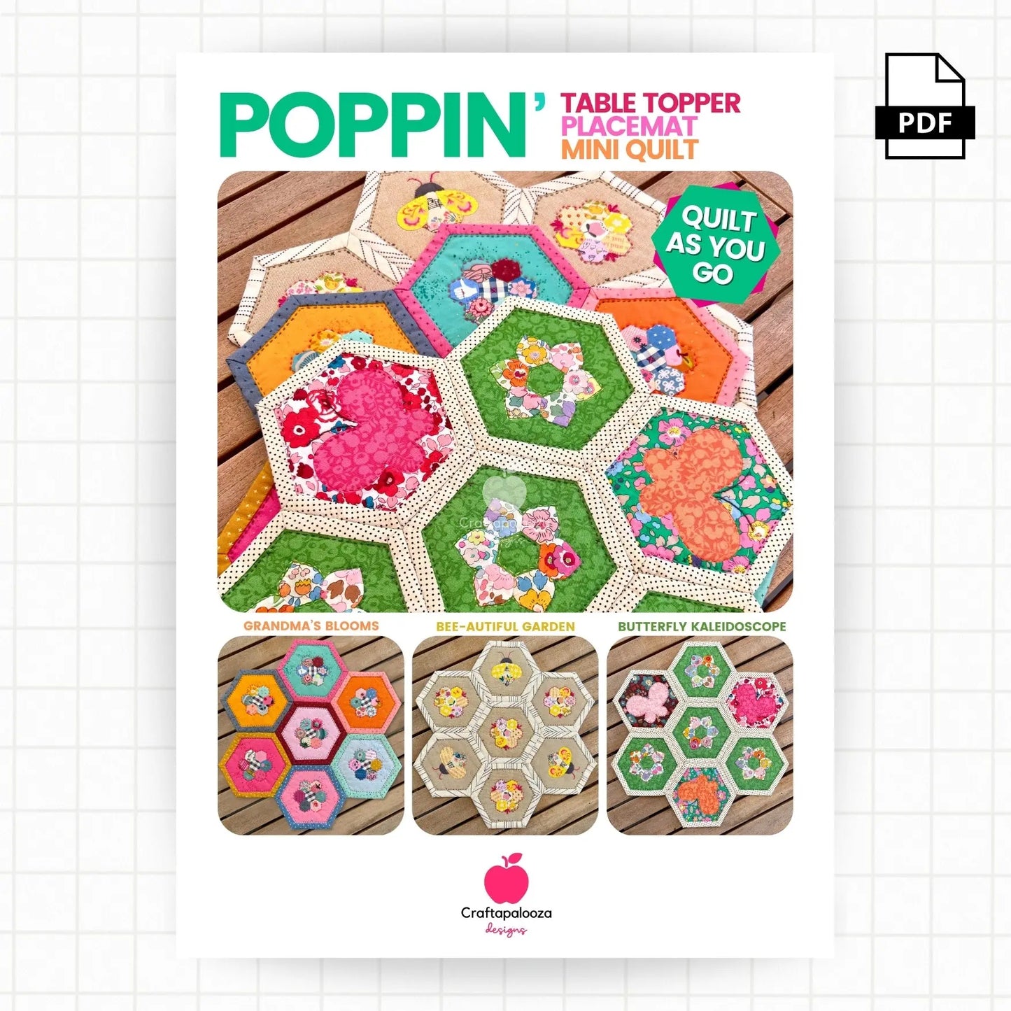 Poppin' Table Topper | Placemat | Mini Quilt: PDF Pattern Craftapalooza Designs