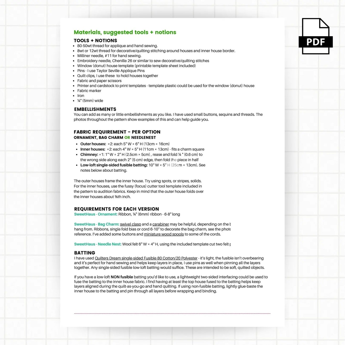 SweetHaus PDF Pattern: Quilt-as-you-go - Bag Charm | Christmas Ornament | Needle Nest