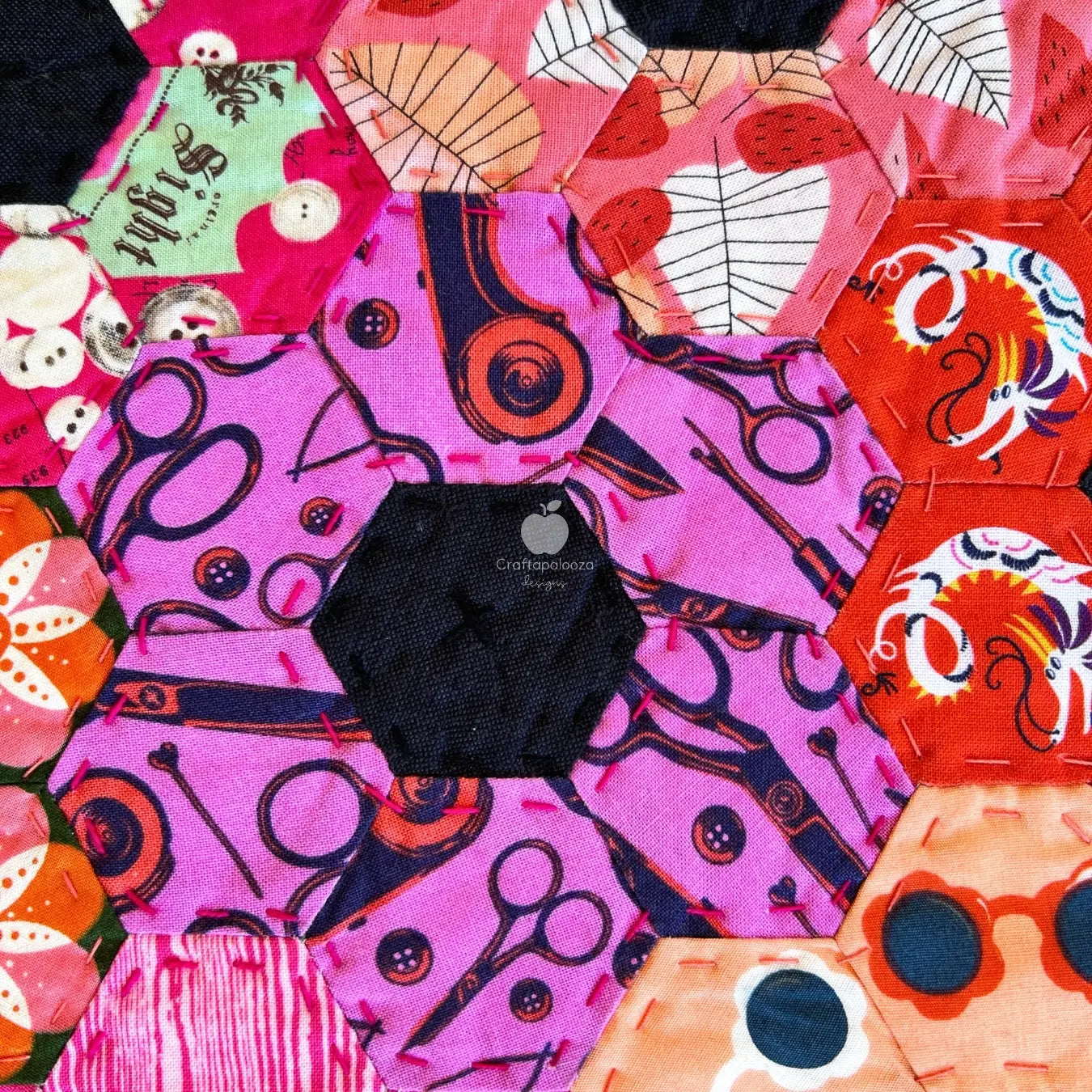 Hey Hexy Pillow PDF Pattern (18in x 18in/45cm x 45cm) - Hand Sew Hexagons Without Papers